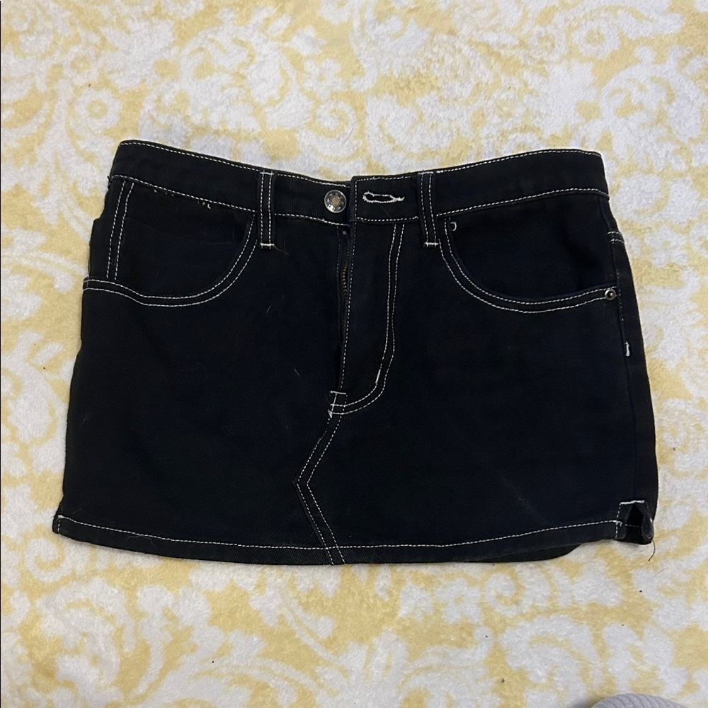 Lioness Black Mini Skirt with White Stitching